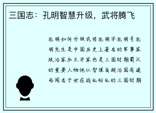 三国志：孔明智慧升级，武将腾飞